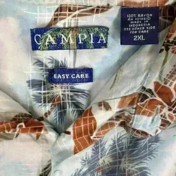 Campia Mens 2XL Button Down Hawaiin Shirt Rayon Easy Care Tropical Short Sleeve - Picture 5 of 10